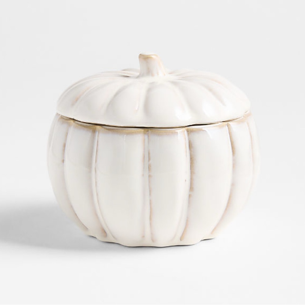 New! Crate&Barrel White Ceramic Pumpkin Jar 3-Wicks
Candle